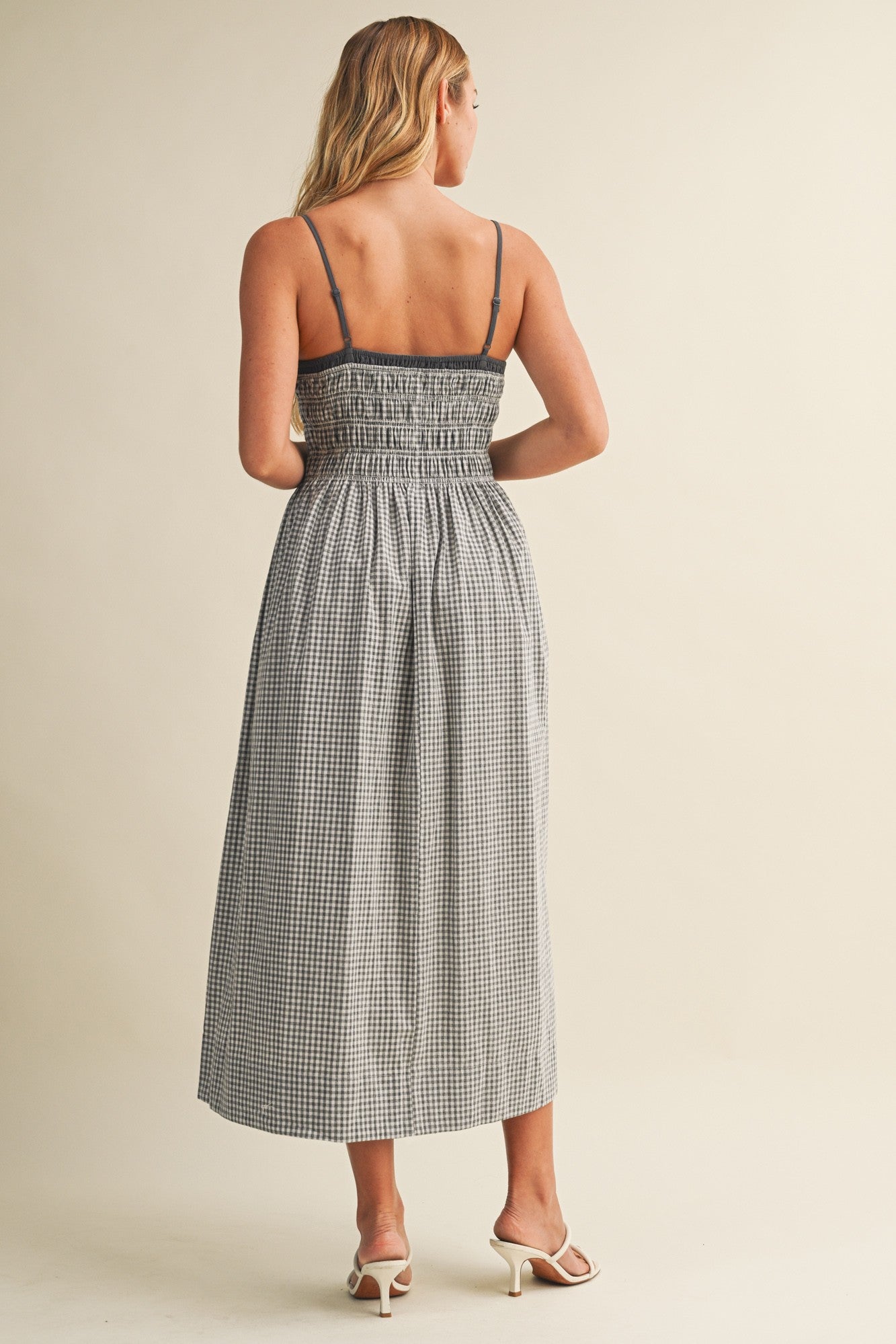 Grove Gingham Midi Dress / Stone (PREORDER EST SHIP 6.06)