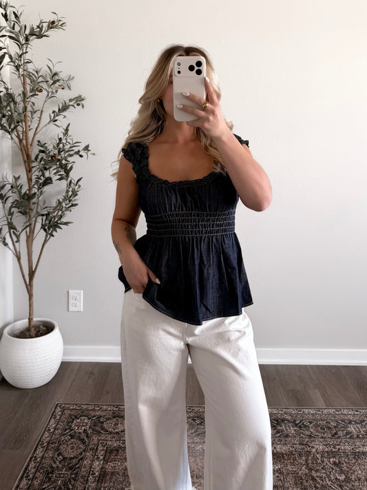 Noelle Denim Peplum Top
