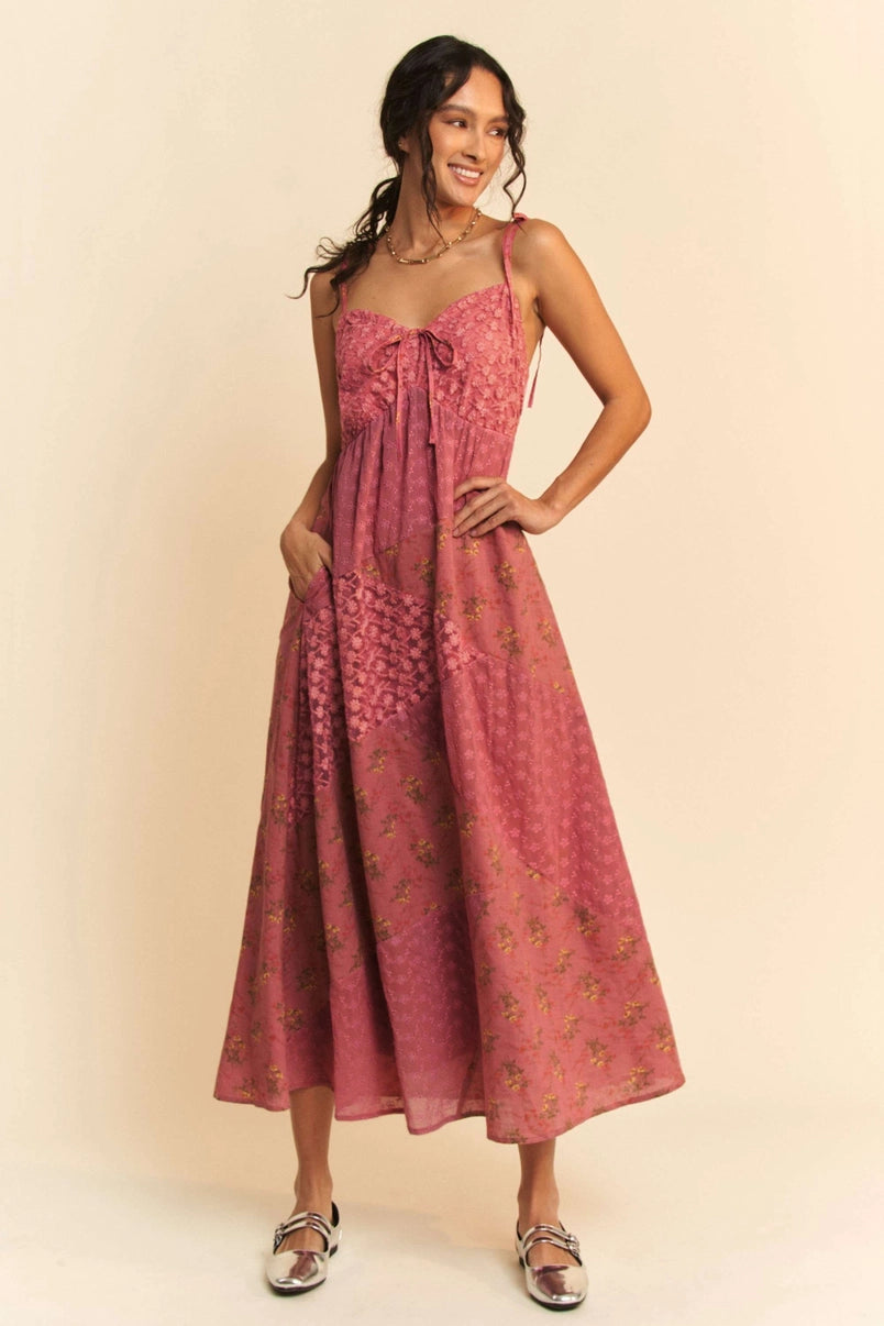 Claret Patchwork Maxi Dress