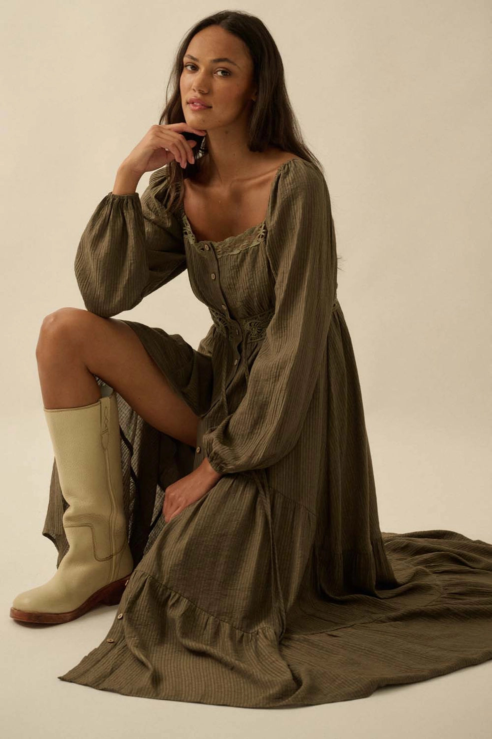 Fern & Fable Maxi Dress / Muted Olive