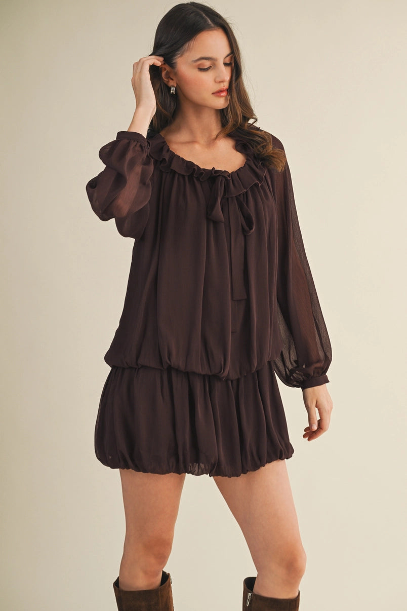 Espresso Martini Tiered Dress / Dark Brown