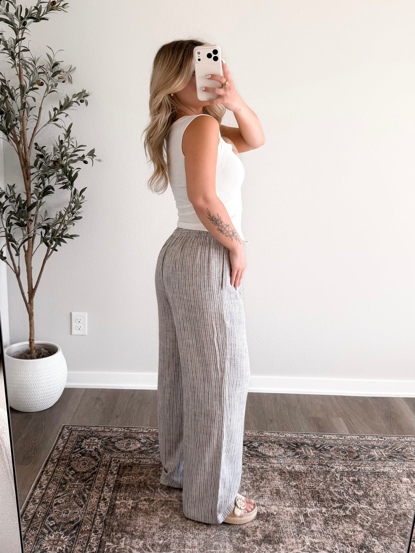 Fine Line Striped Linen Pant
