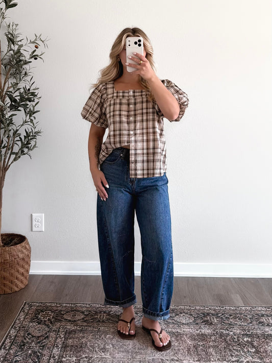 Toasted Plaid Button Top