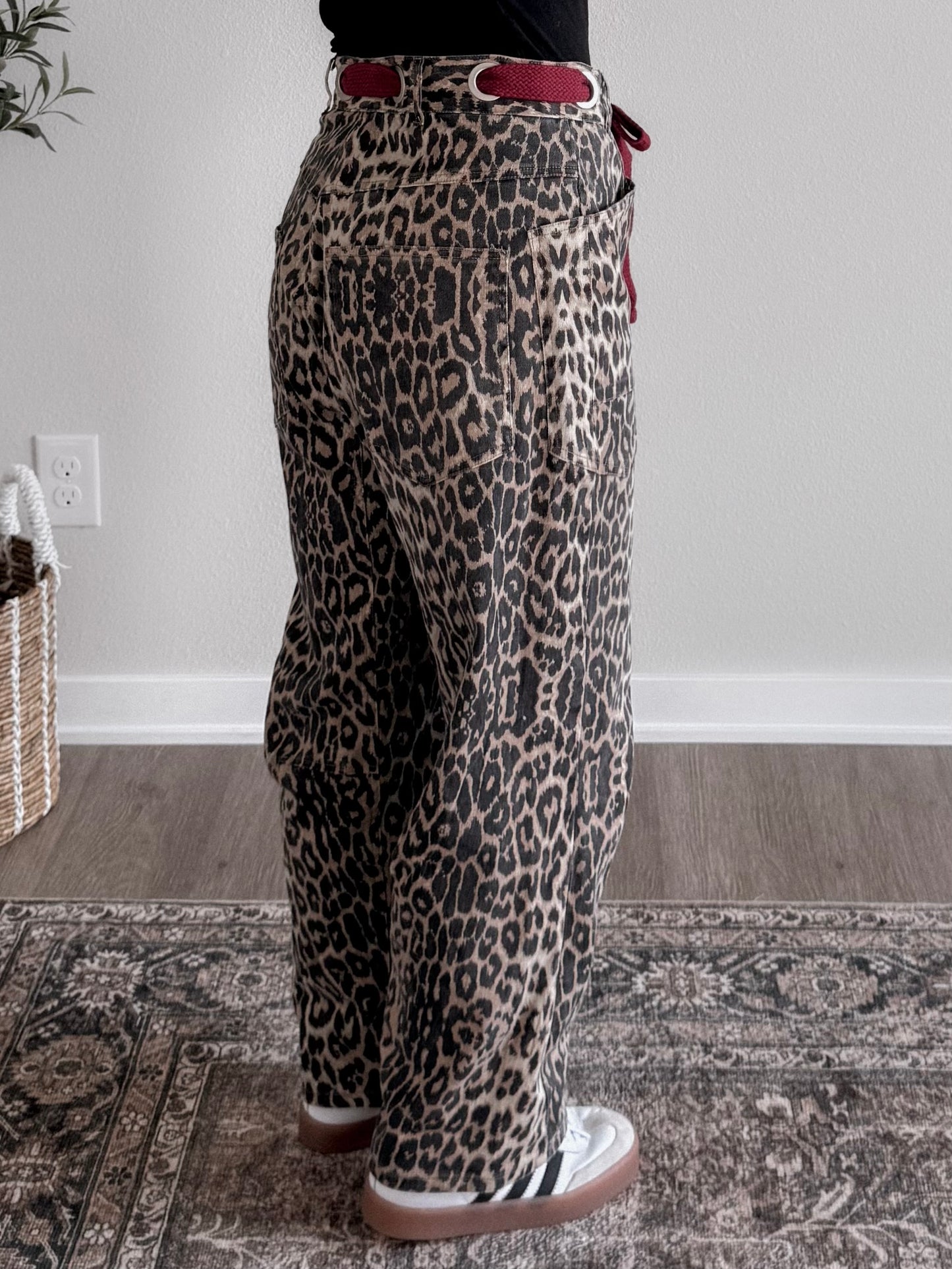 Wild Rogue Leopard High Rise Barrel Jean