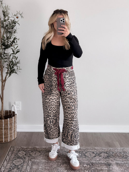 Wild Rogue Leopard High Rise Barrel Jean