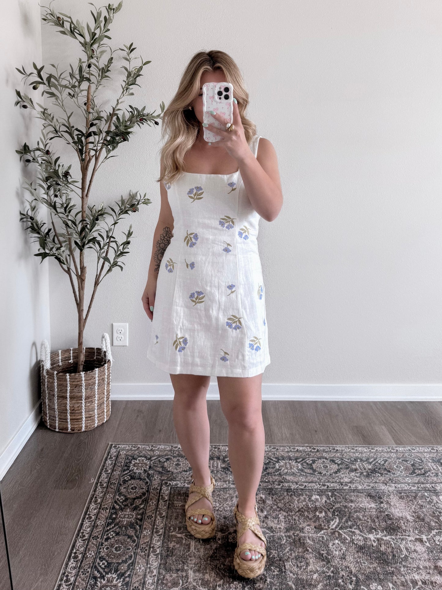 Lilac Embroidered Floral Dress / Ivory