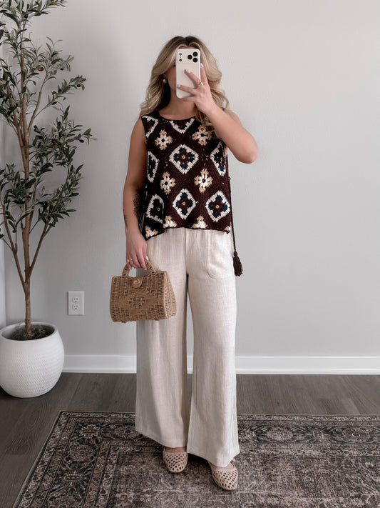 Luna Crochet Tassel Top / Brown (PREORDER est ship 3.16)