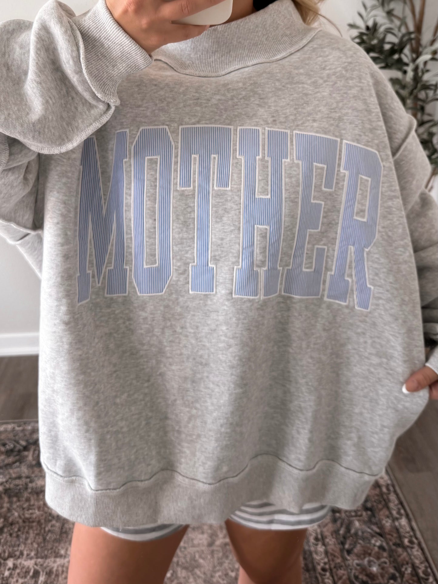 "Mother" Oversized Mockneck / Blue Stripe