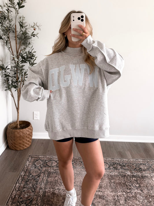 "WWJD" Oversized Mockneck / Blue Stripe