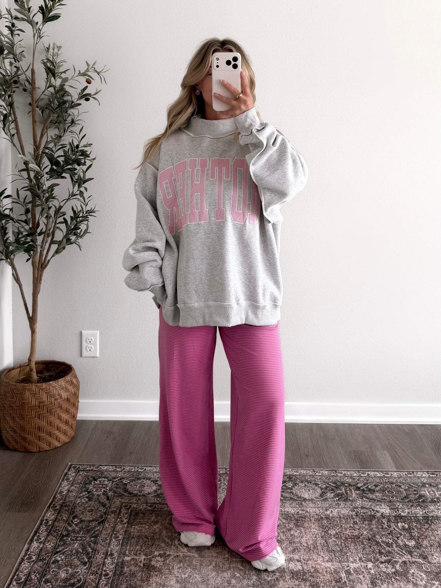 "Mother" Oversized Mockneck / Pink Stripe