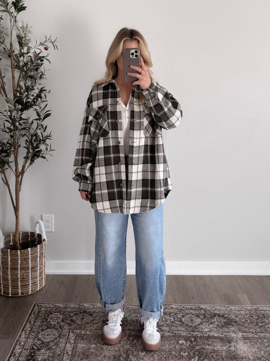 Beau Oversized Plaid Shacket / Olive