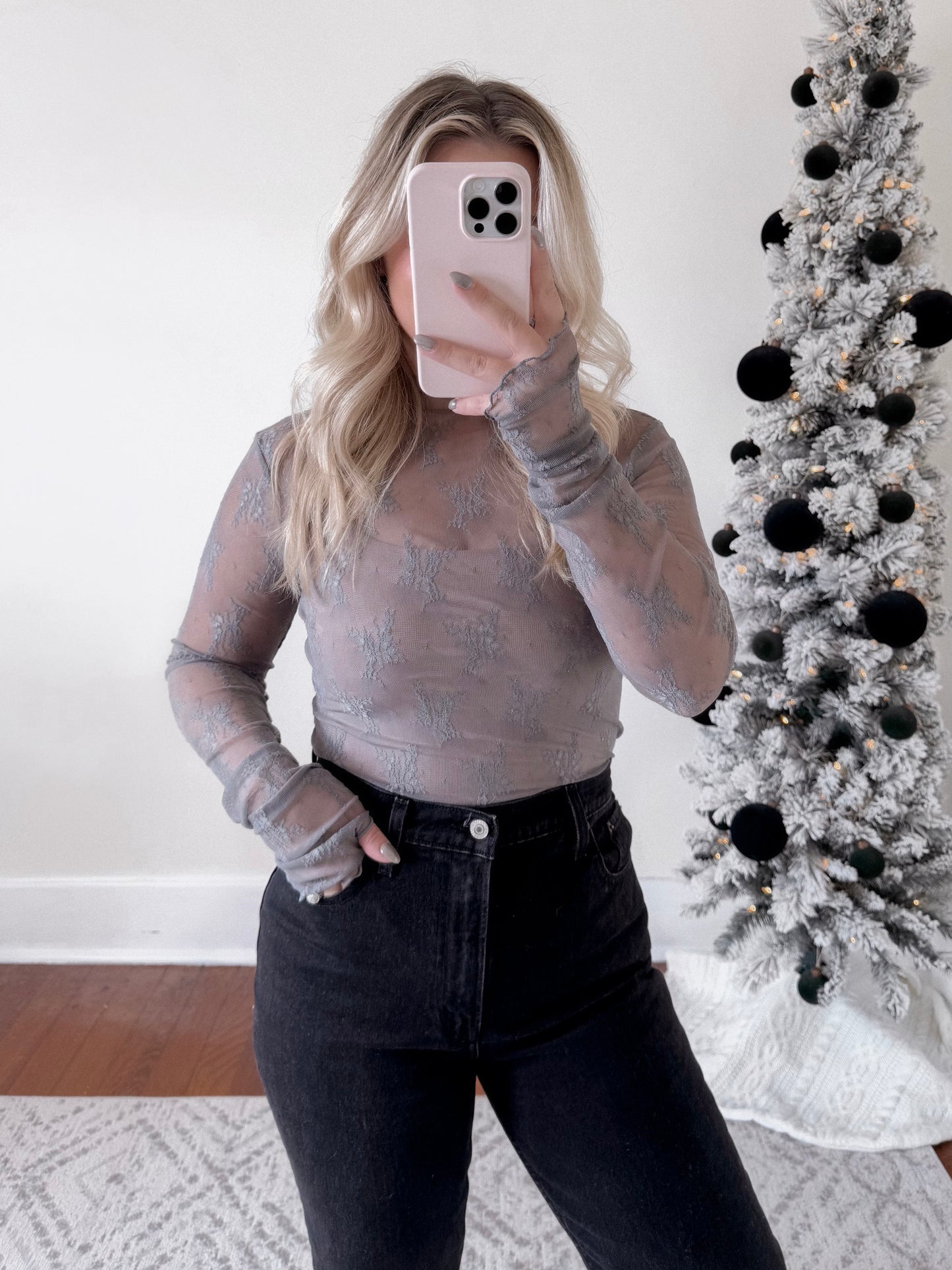 Lace Sheer Layering Top / Steel Final Sale