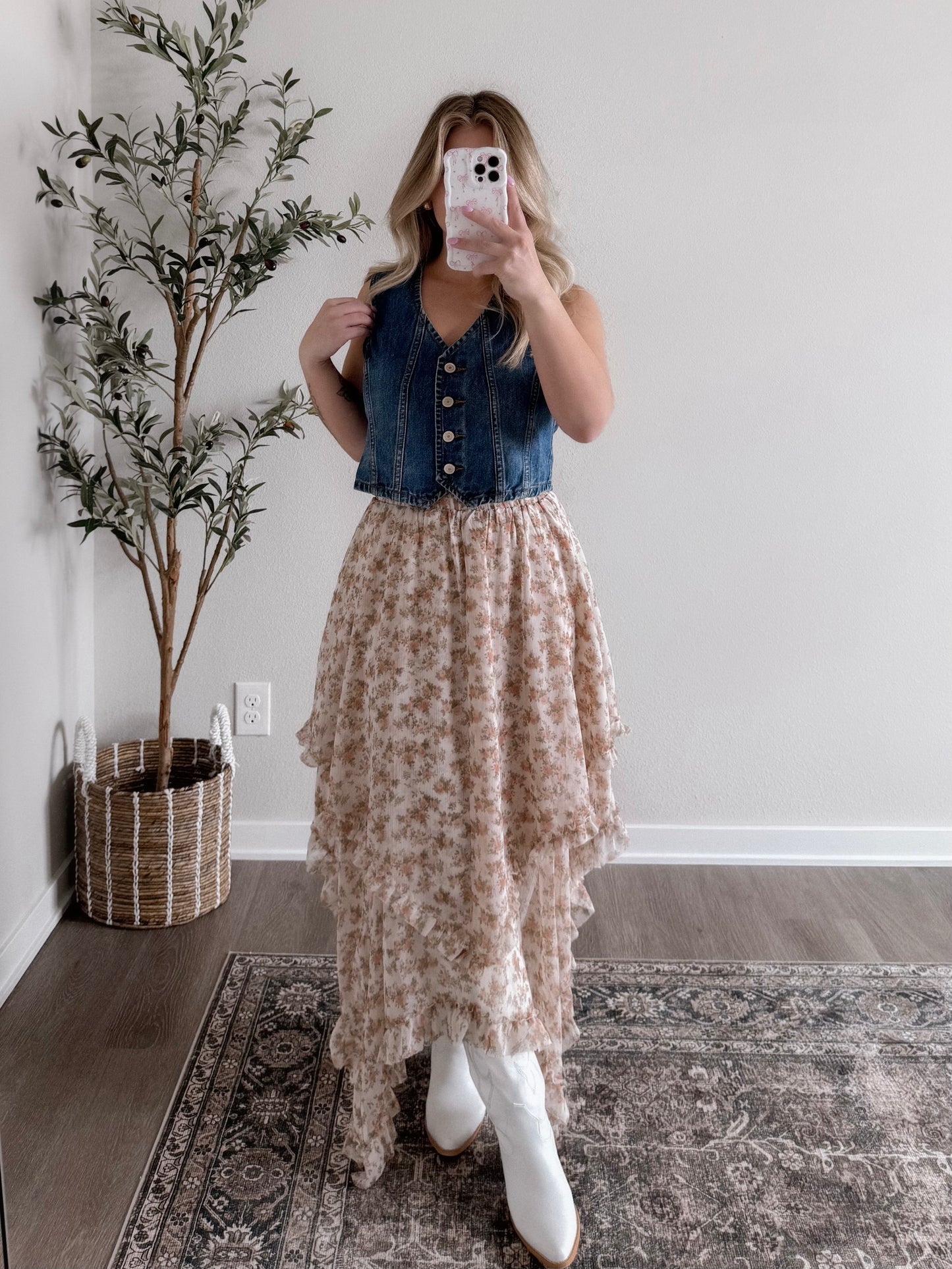 Spring Rodeo Floral Midi Skirt