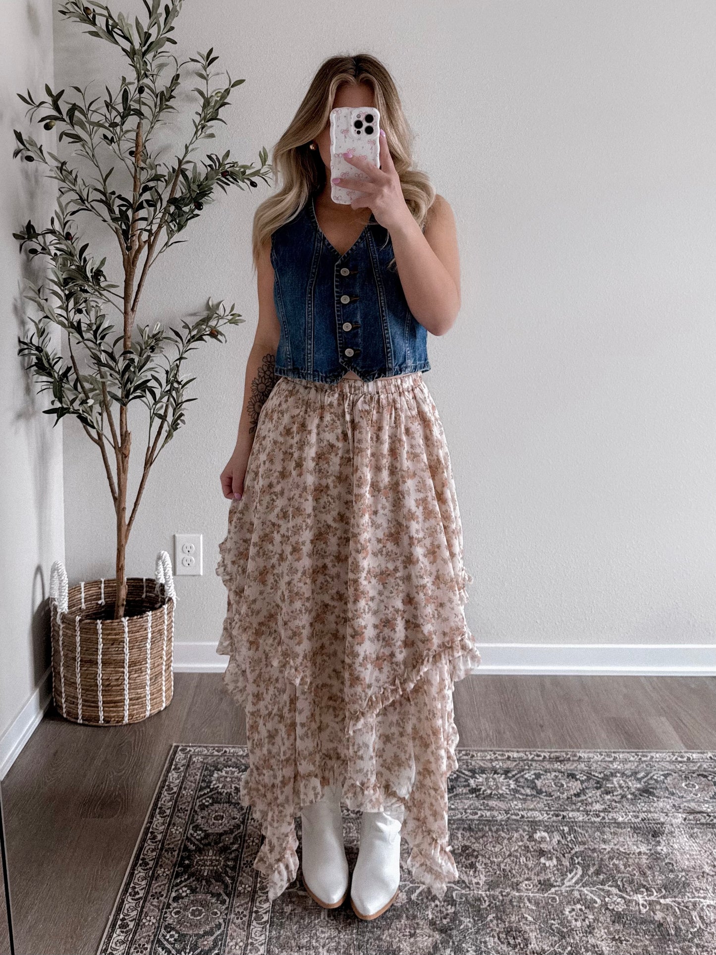 Spring Rodeo Floral Midi Skirt