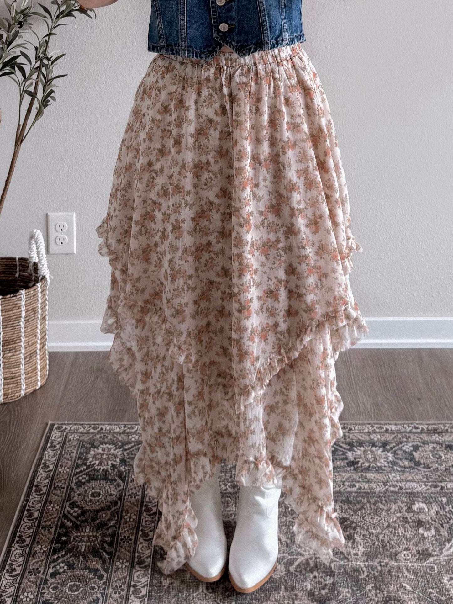 Spring Rodeo Floral Midi Skirt