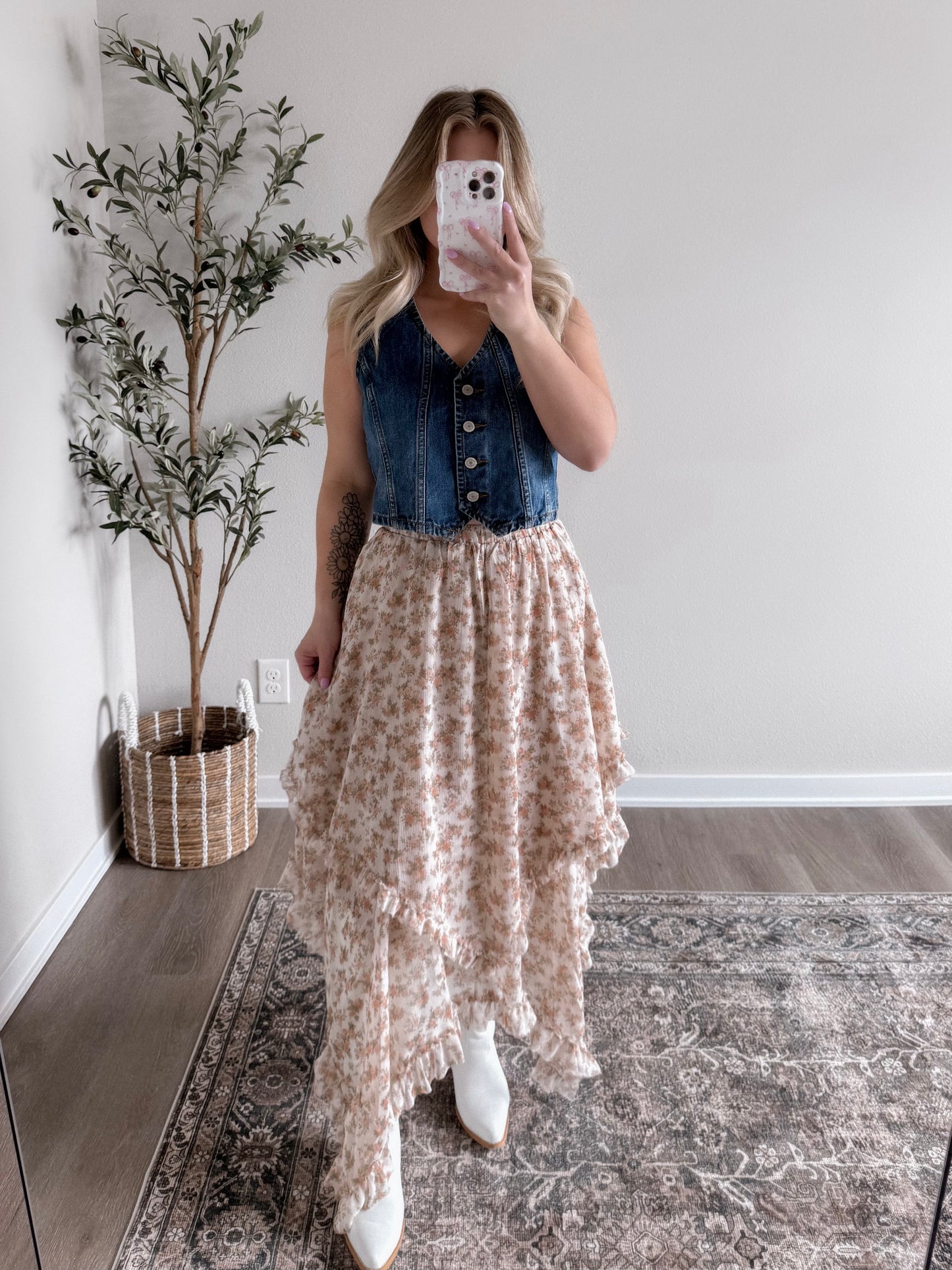 Spring Rodeo Floral Midi Skirt
