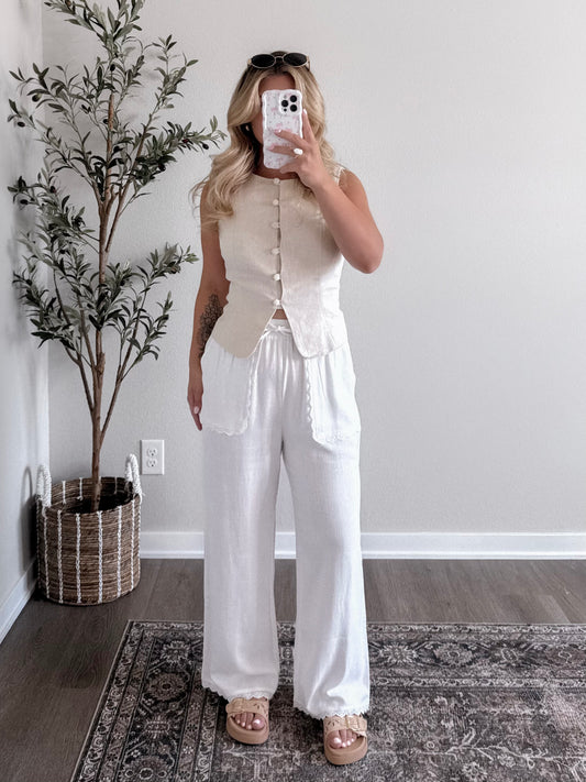 Oatmeal Button Down Linen Vest Final Sale