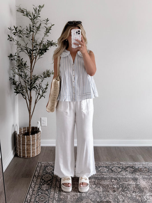 Sea Of Stripes Button Down Top Final Sale
