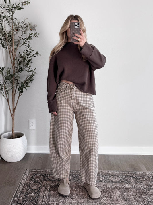 Gridlock Check Print Barrel Pant (Restocking Late Dec)