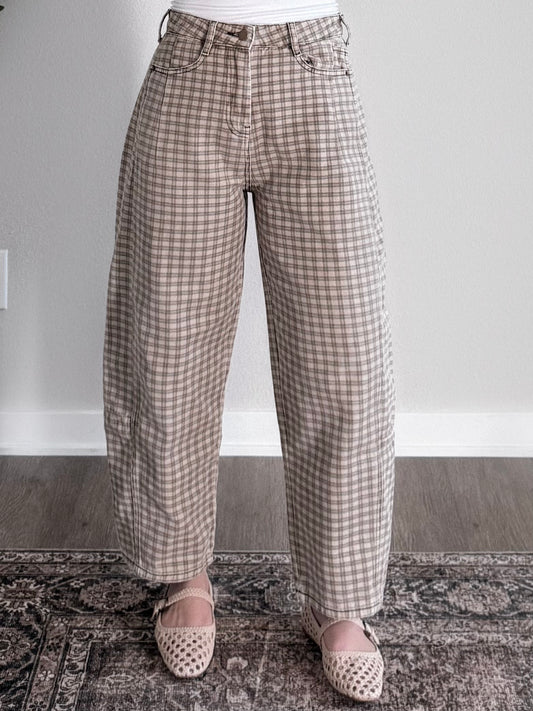 Gridlock Check Print Barrel Pant