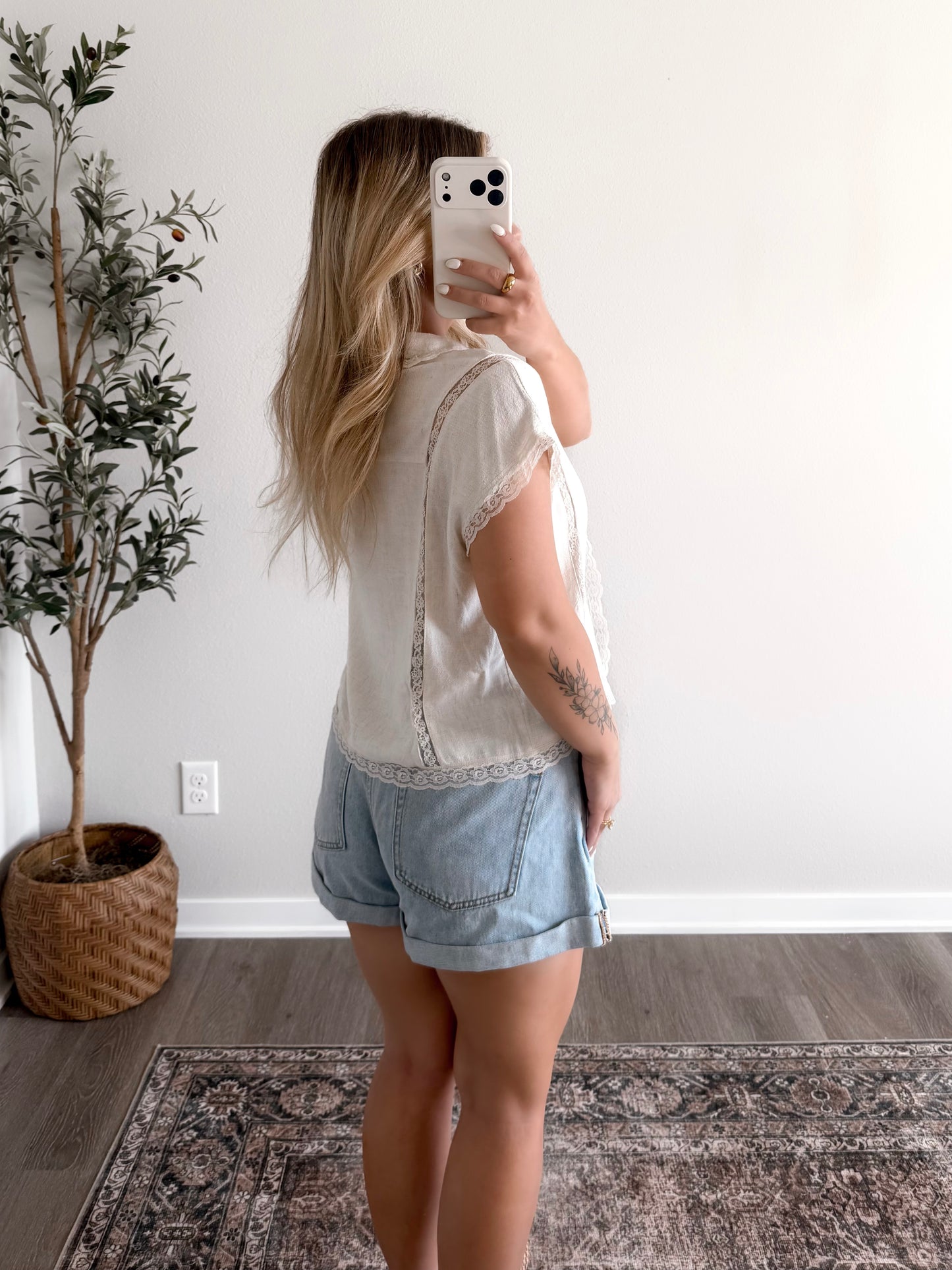 Penny Lace Linen Top / Solid Oat