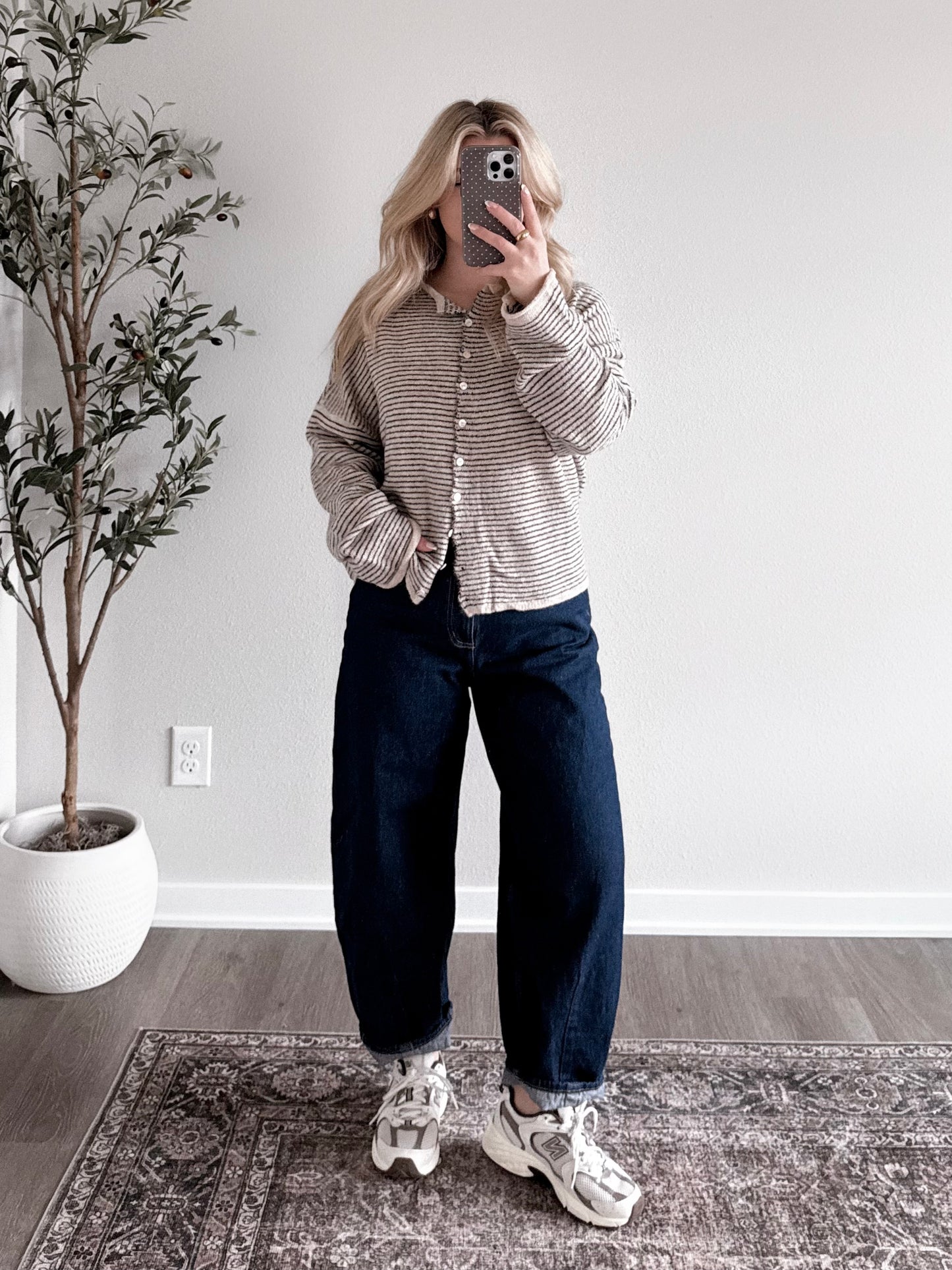 Lodge Striped Knit Cardigan / Oat Navy Combo