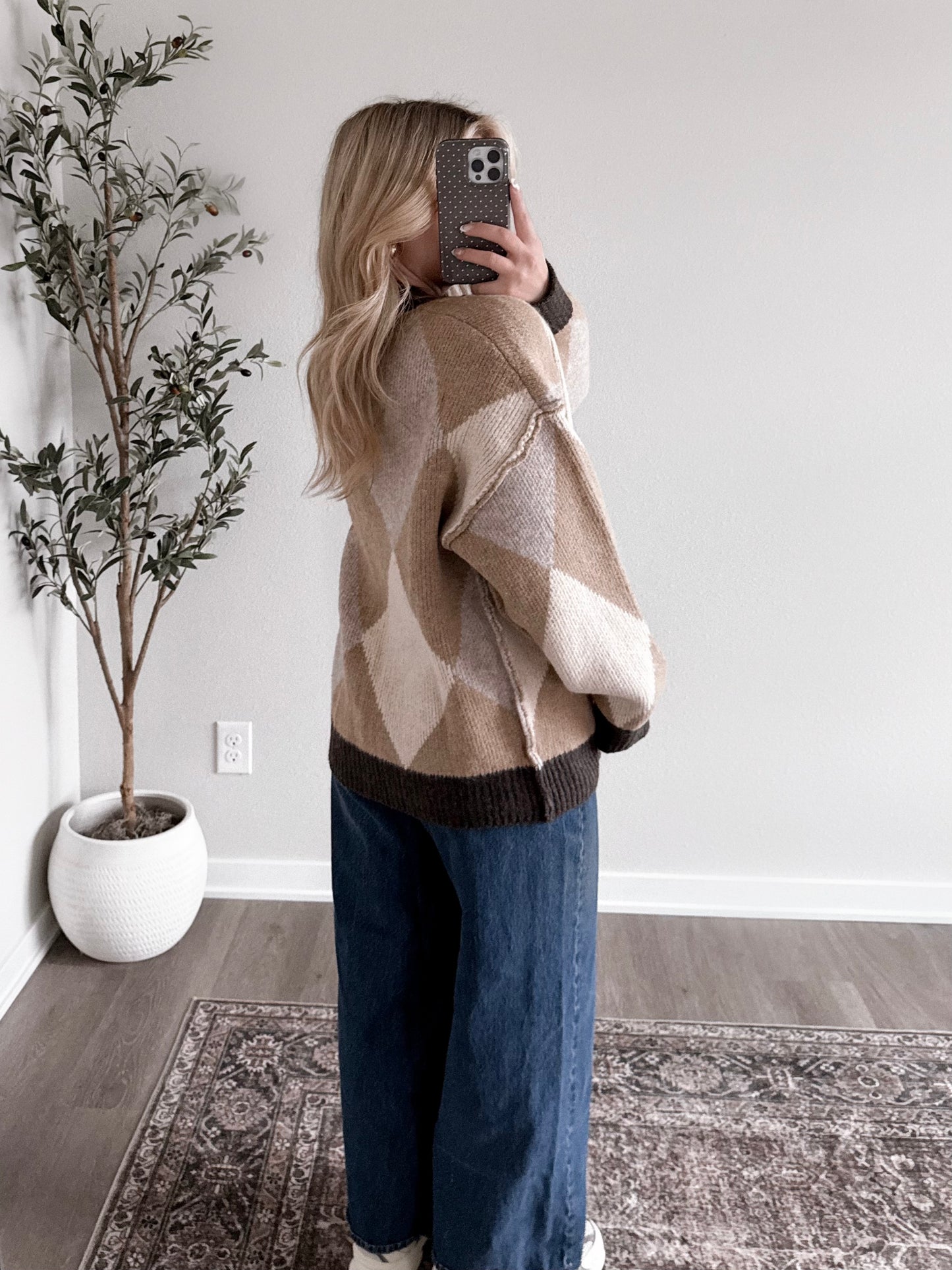 Argyle Oversized Knit Cardigan