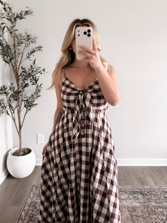 Picnic Blanket Gingham Midi Dress