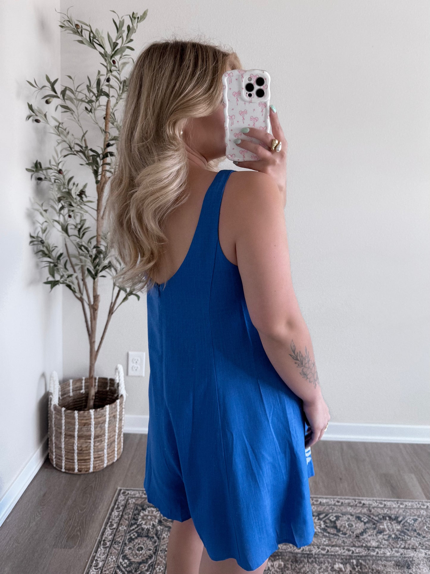 Lagoon Linen Embroidered Romper (est ship date 5.13)