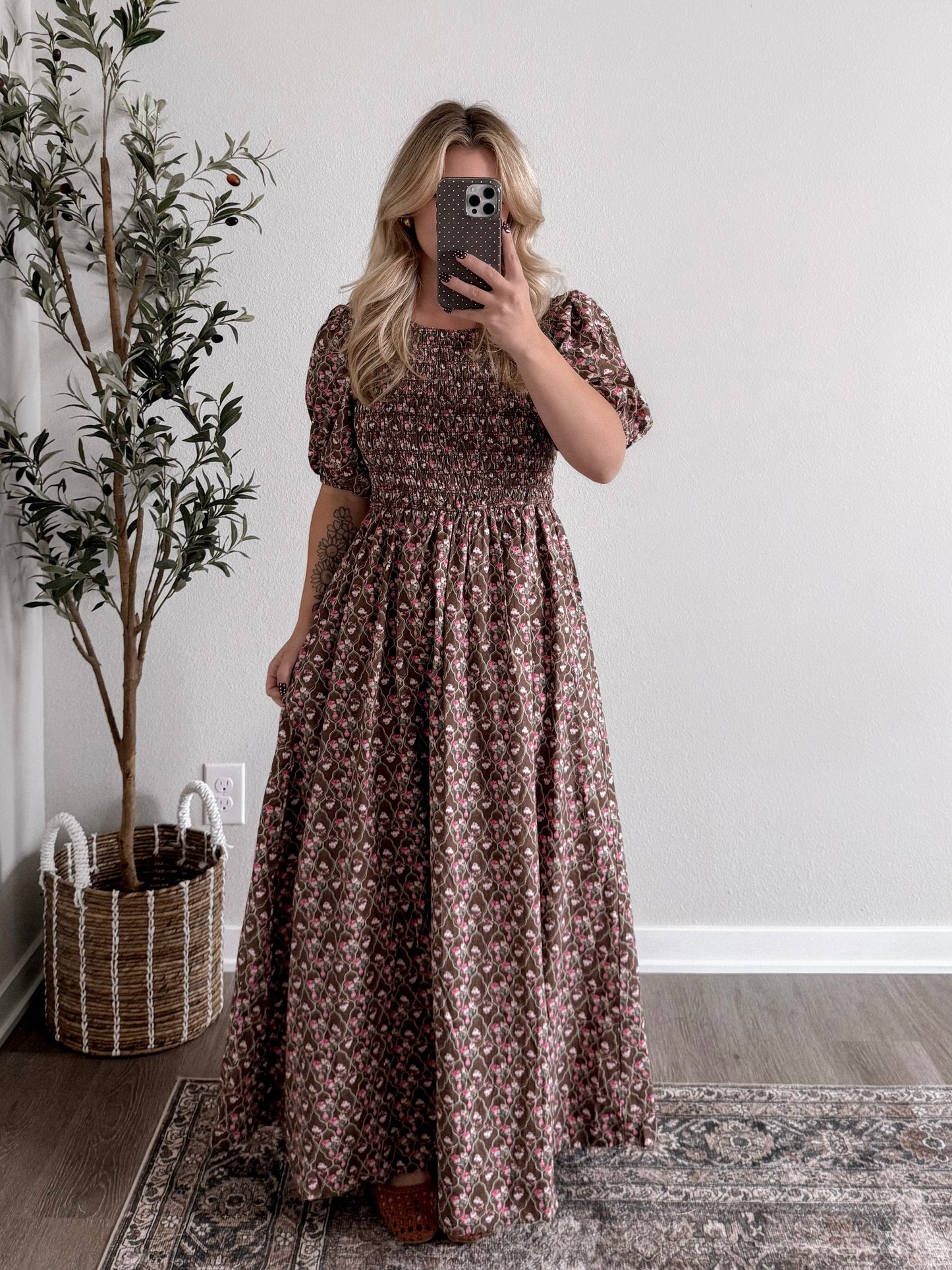 Mocha Blossoms Floral Maxi Dress