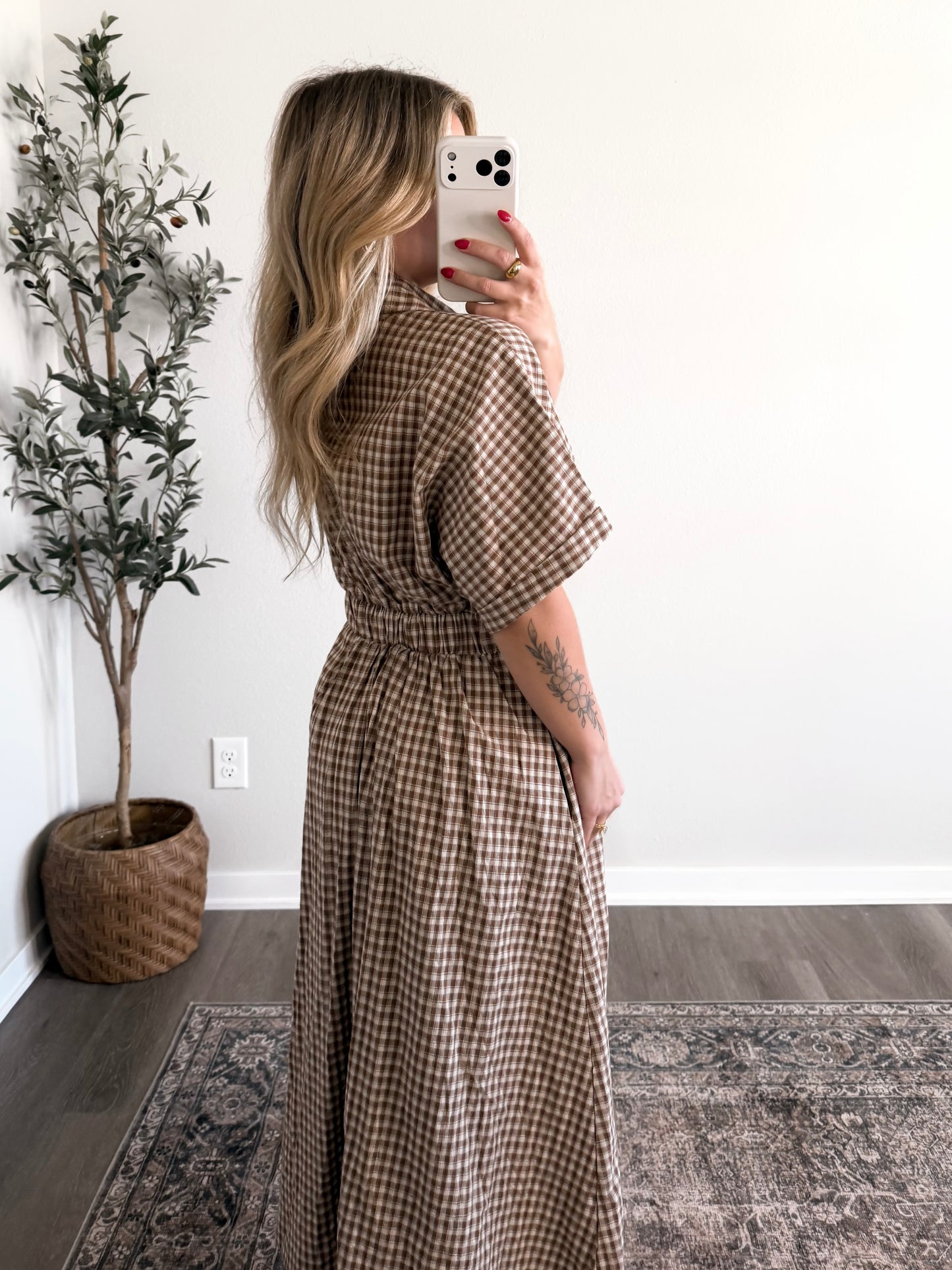 Apple Butter Gingham Midi Dress