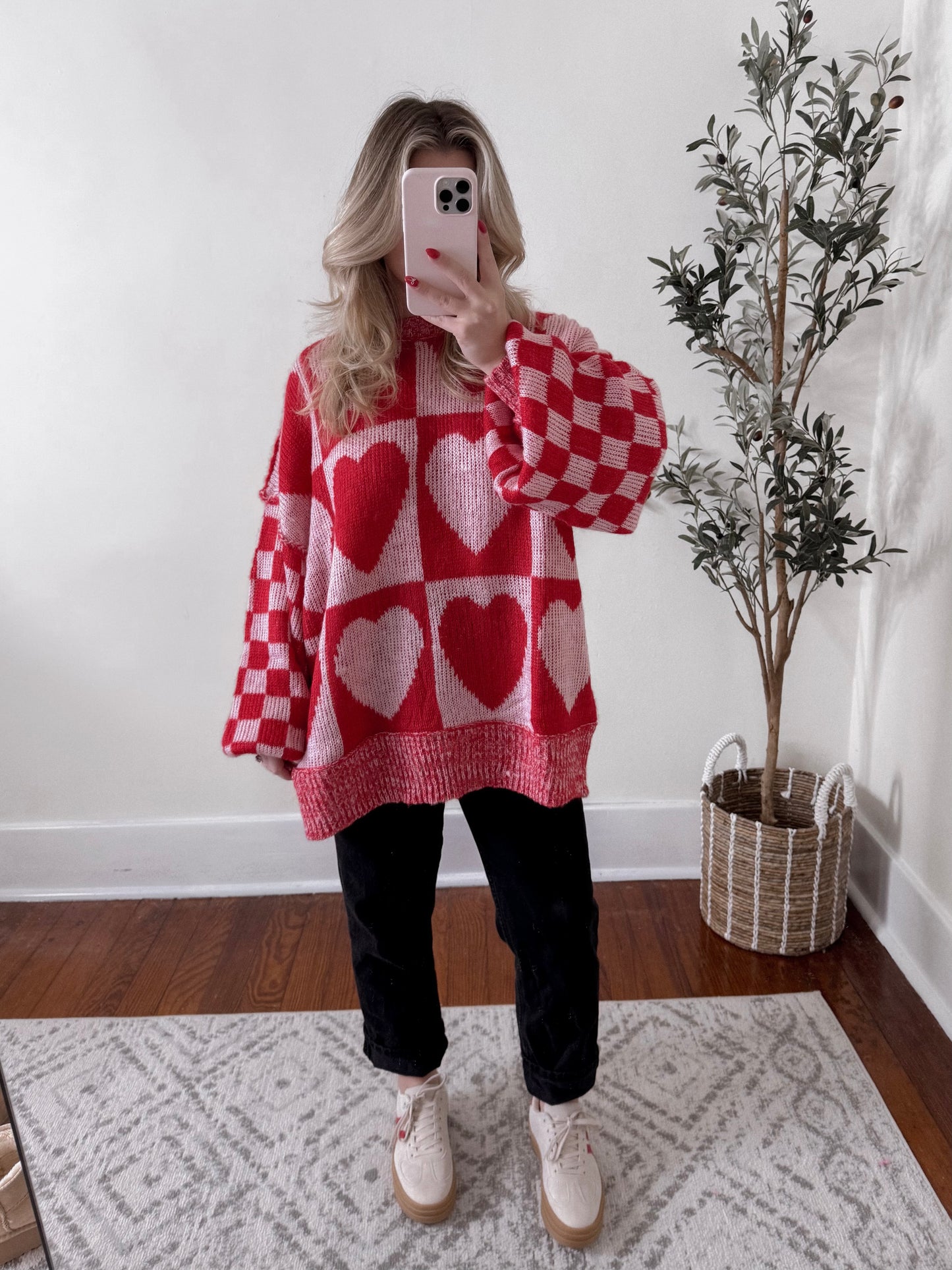 Valentine Checkered Oversized Sweater Final Sale