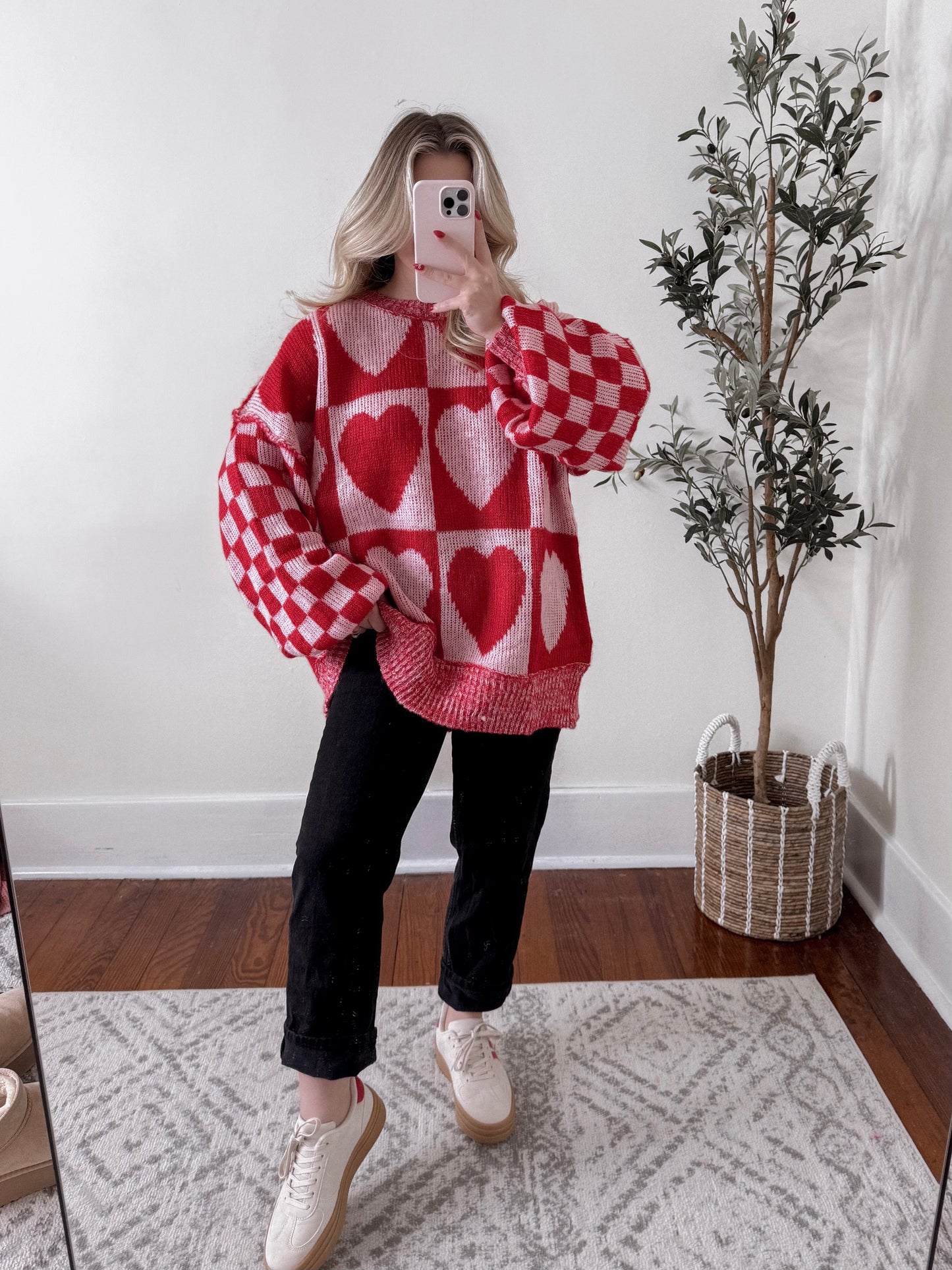 Valentine Checkered Oversized Sweater Final Sale