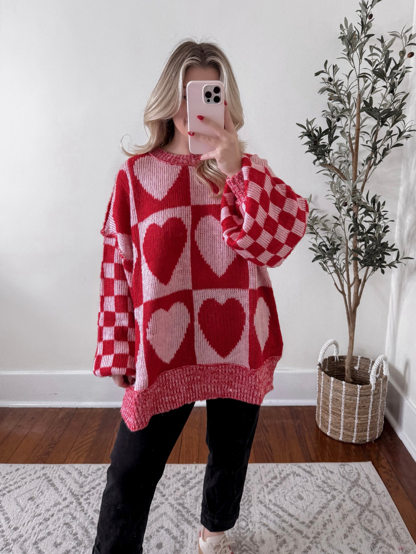 Valentine Checkered Oversized Sweater Final Sale