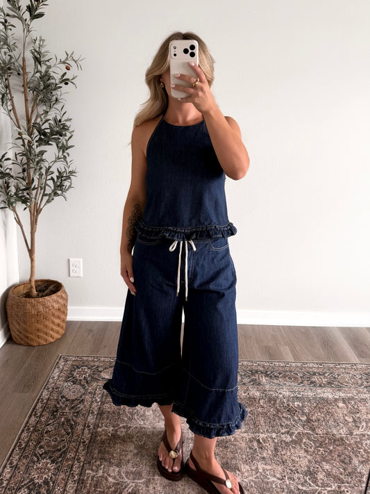 Boho Blue Jean Capri Set