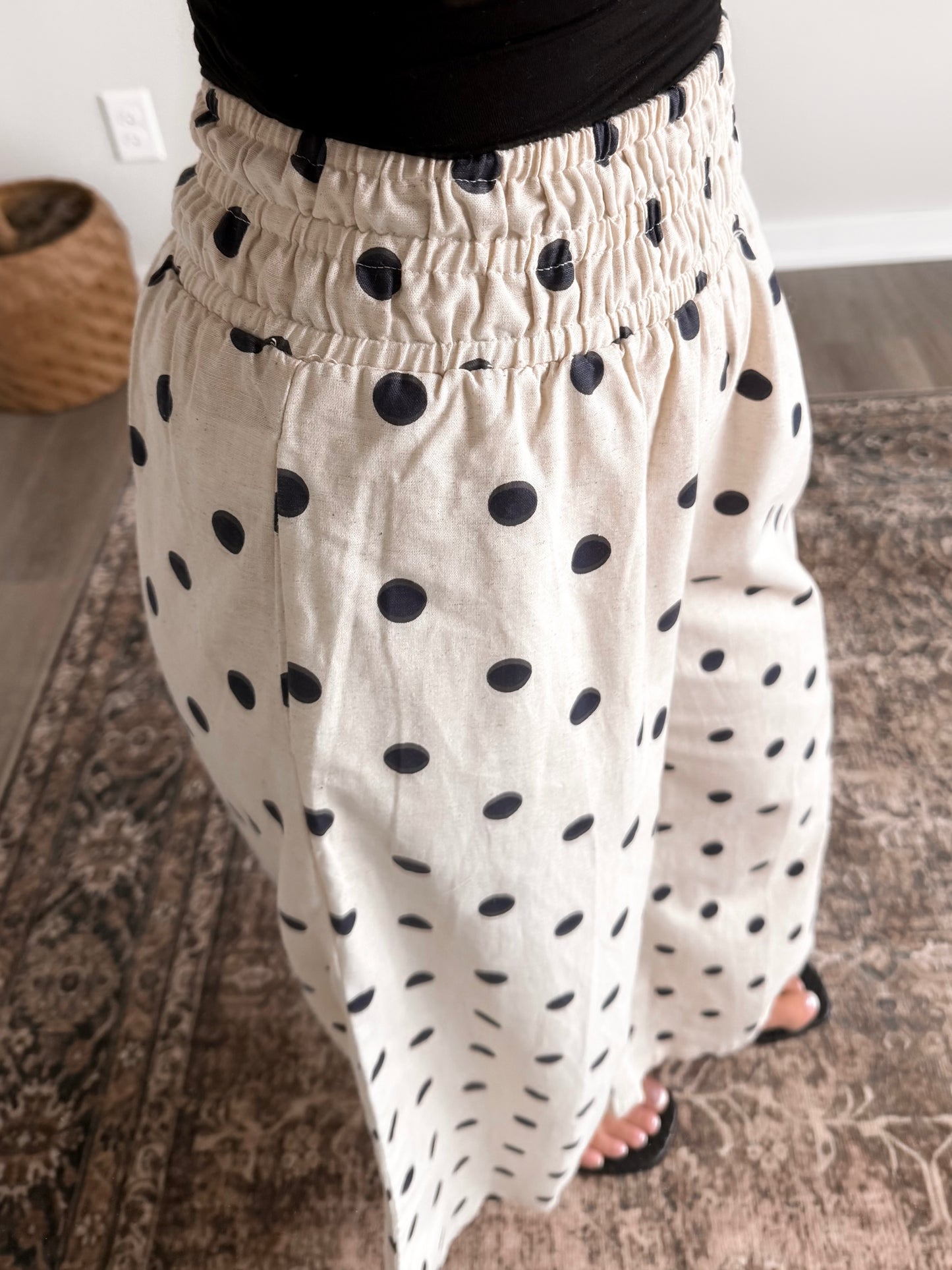 Oat Chai Dotted Linen Pant / Navy