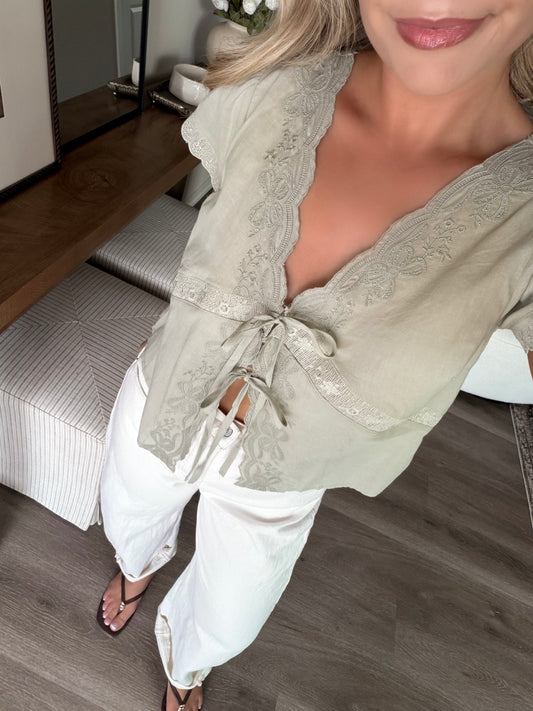 Unwritten Tie Lace Top / Sage