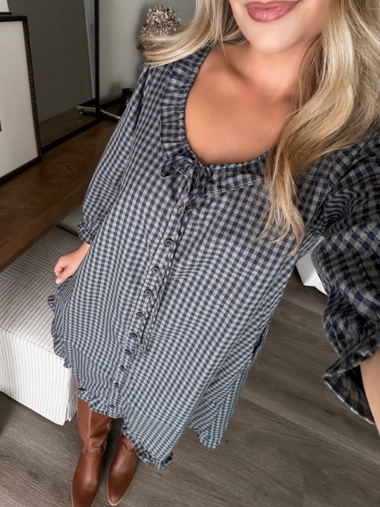 Tilly Gingham Dress / Navy