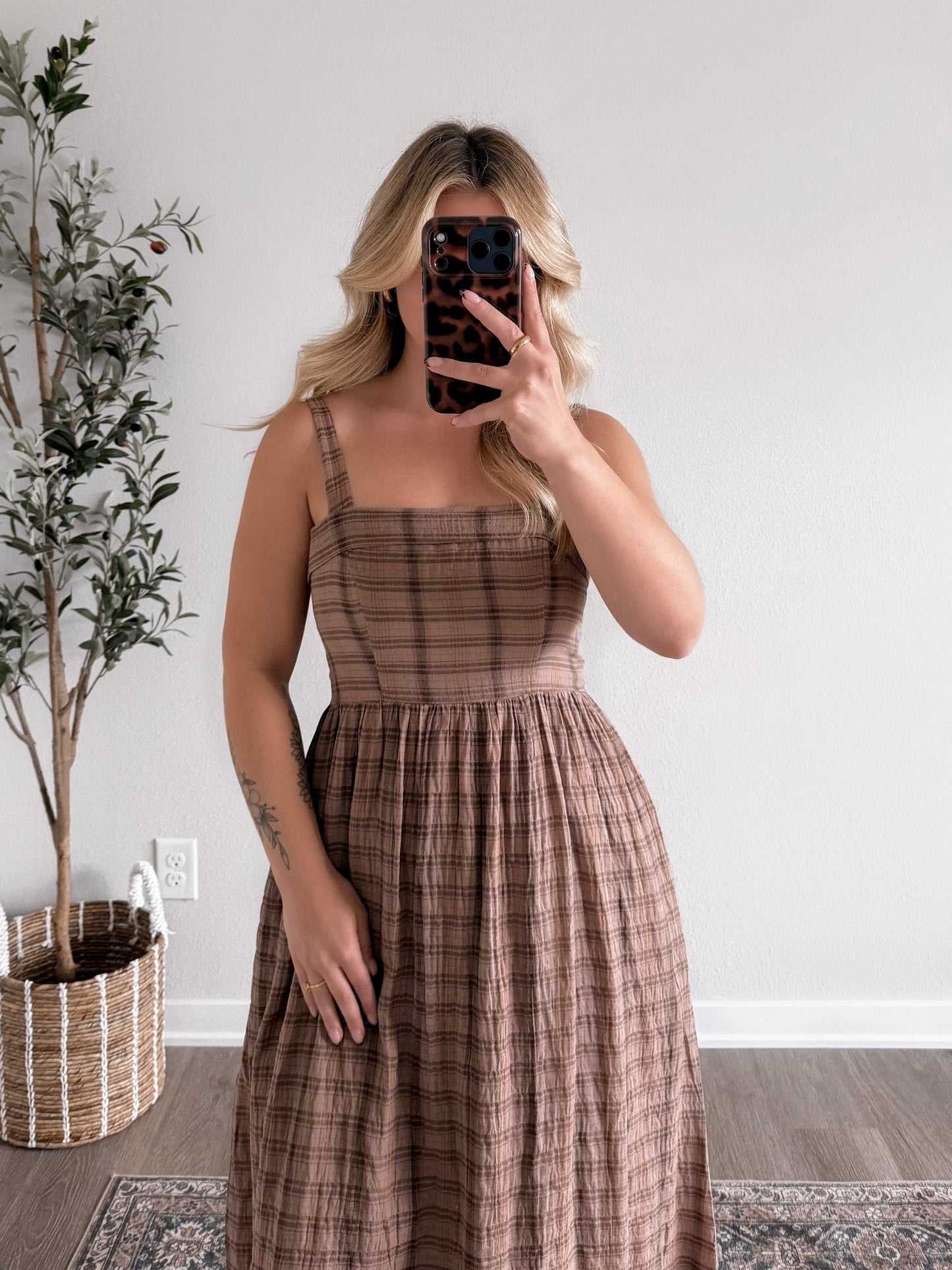 Brown Sugar Gingham Midi Dress