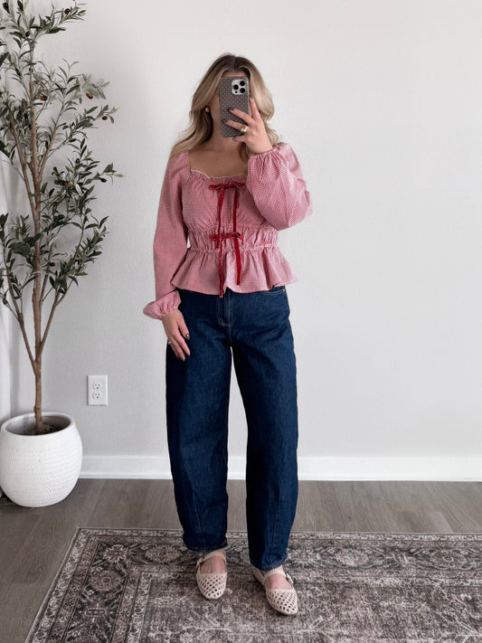 Rosette Bow Gingham Top