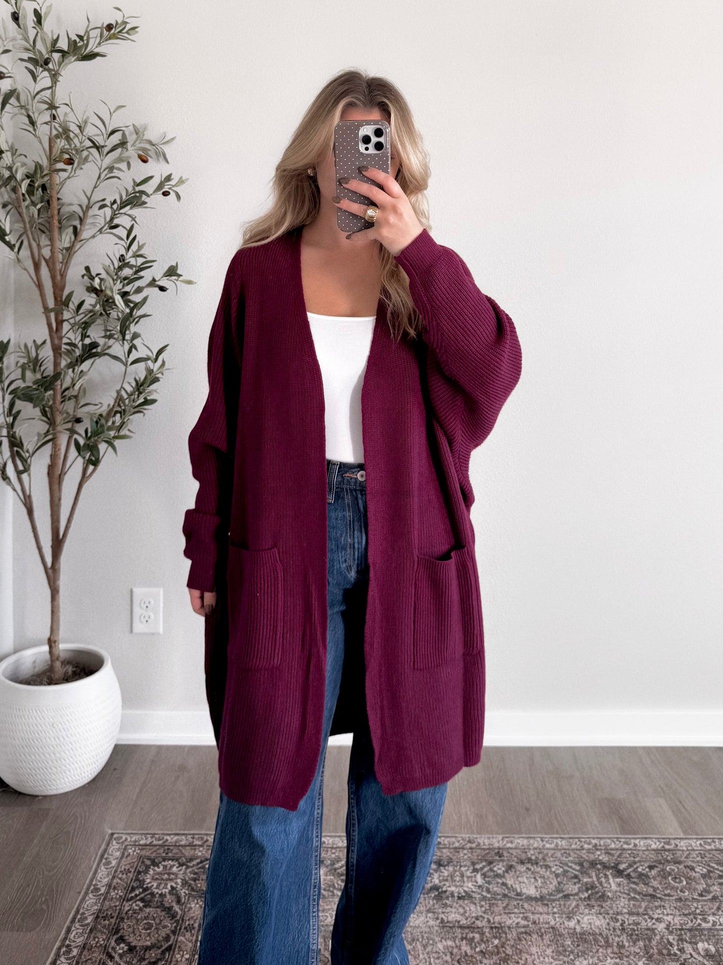 Cozy Essential Knit Cardigan / Plum