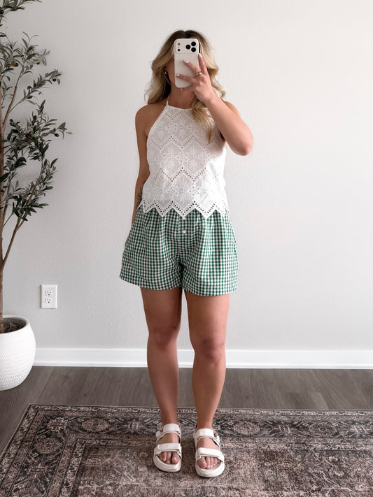 Porch Gingham Boxer Short / Green