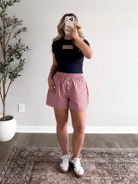 Porch Gingham Boxer Short / Red