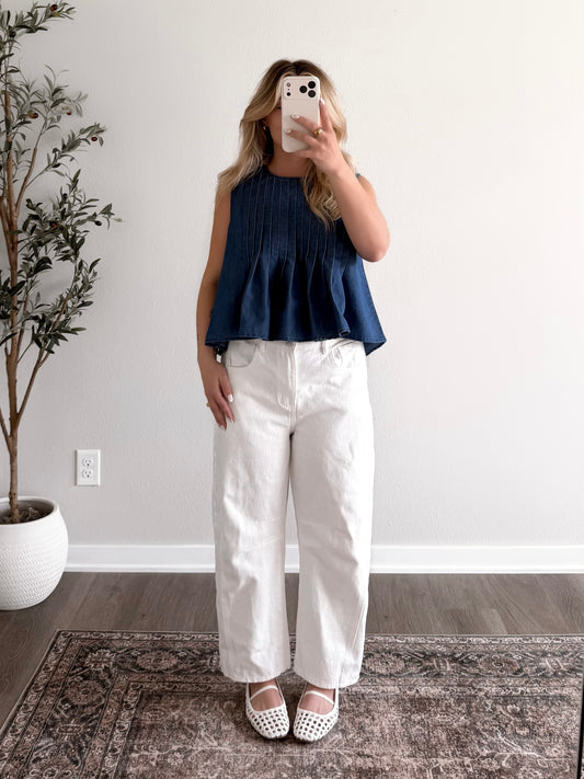 Della Denim Pleated Top