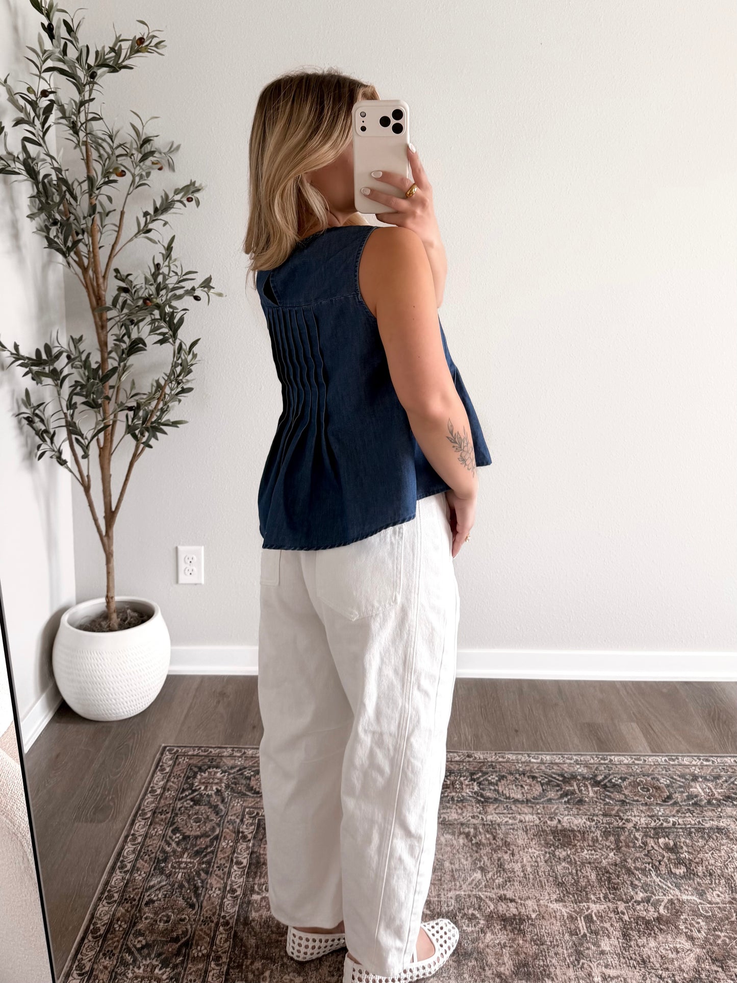 Della Denim Pleated Top