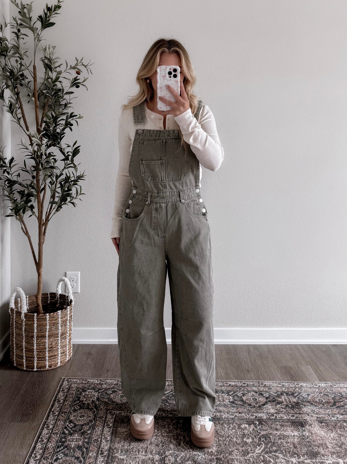 Beck Denim Barrel Overalls / Olive (Restocking Mid October)