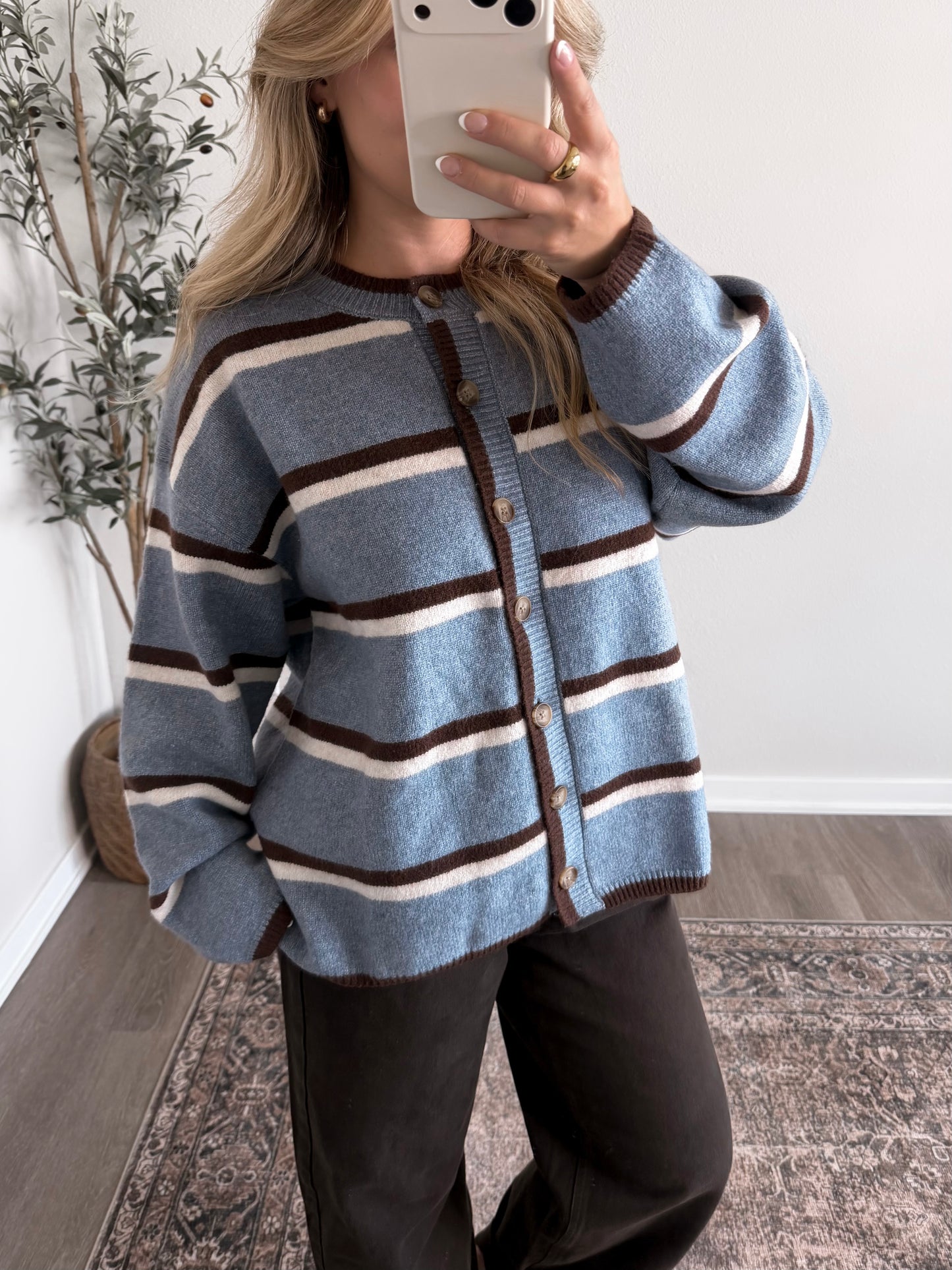 Soft Stripe Knit Cardigan / Blue