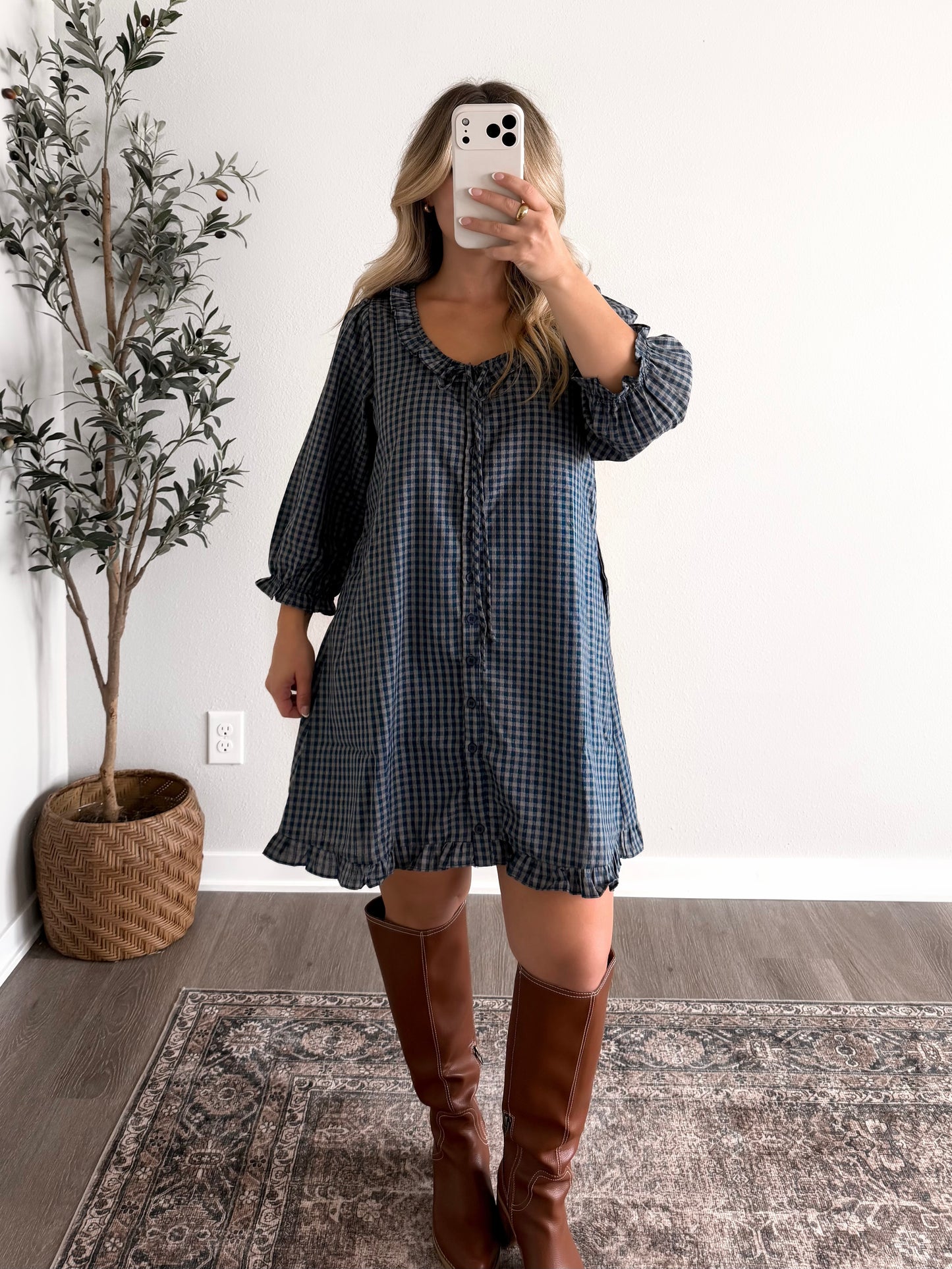Tilly Gingham Dress / Navy