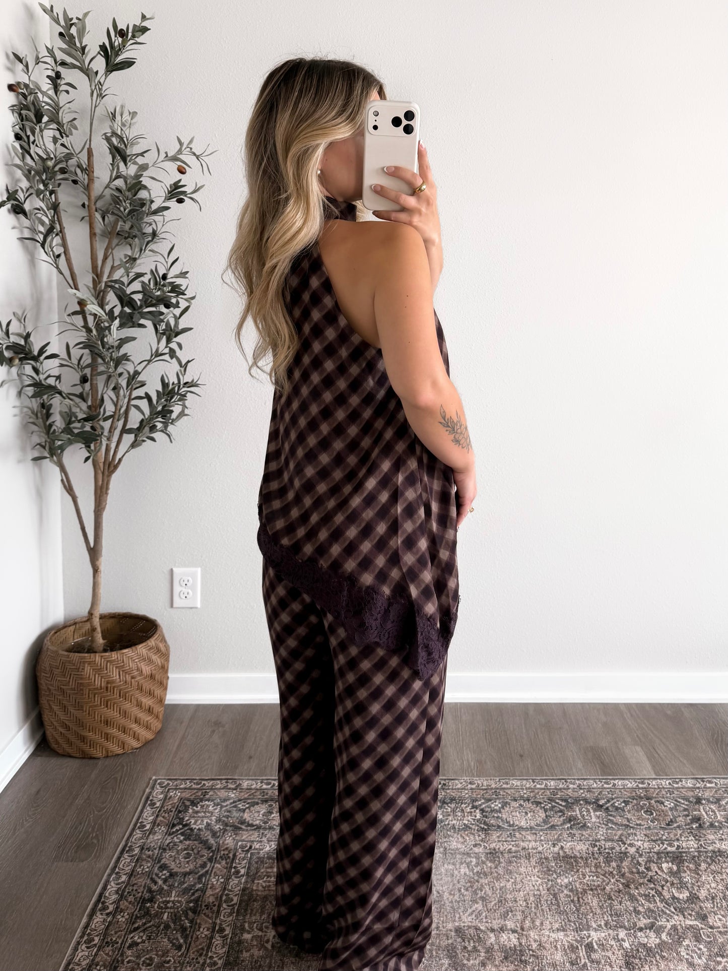 City Social Plaid Lace Pant Set