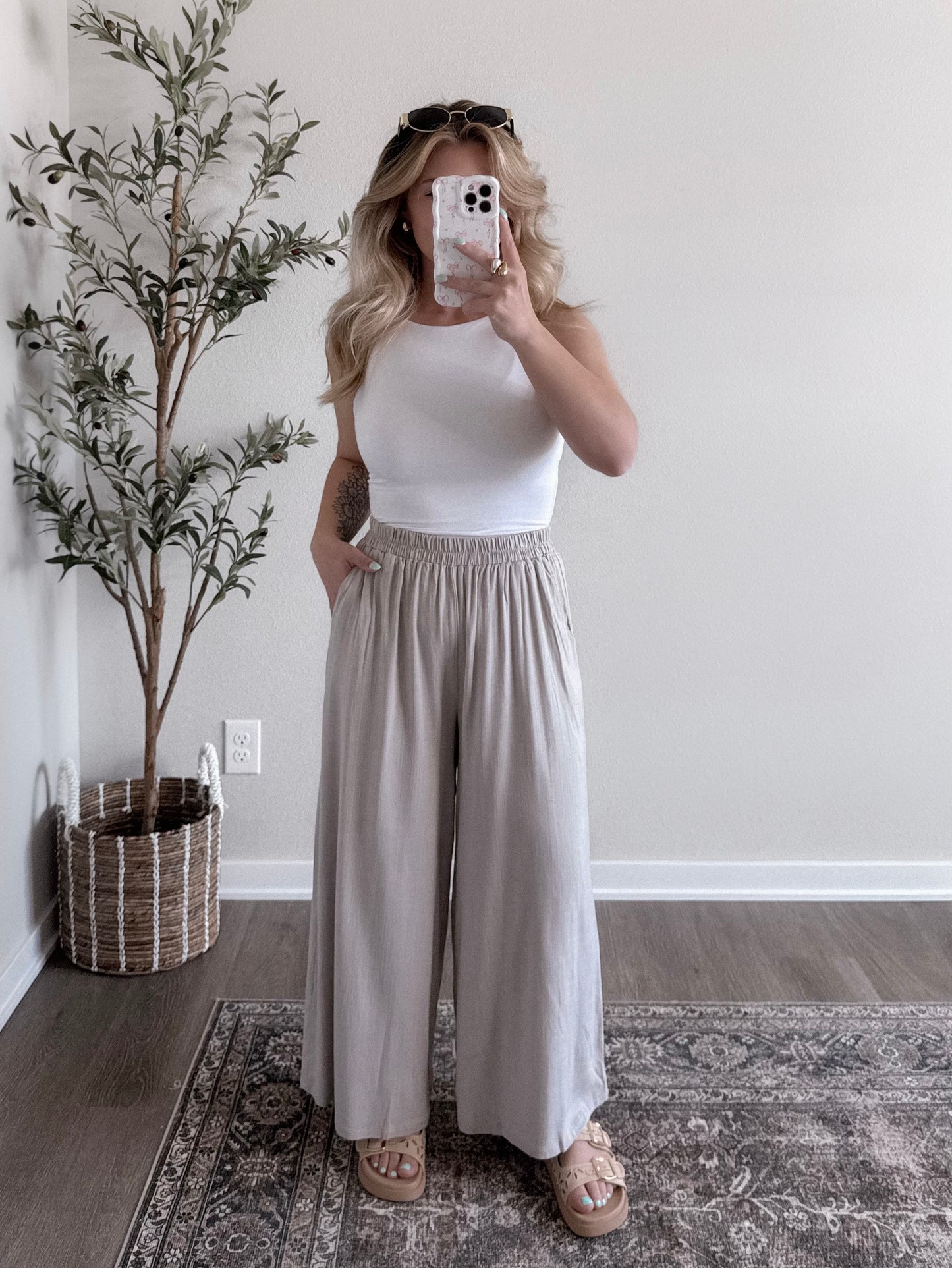 Elle Linen Wide Leg Pant / Ash Beige